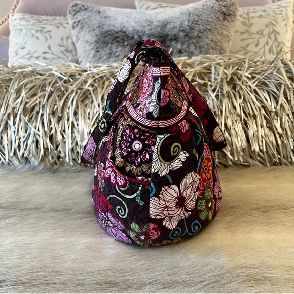 VERA BRADLEY Mod Pink 2007 Morgan Shoulder Bag 2 Handle Brown Pink Floral 70s - Picture 4 of 13